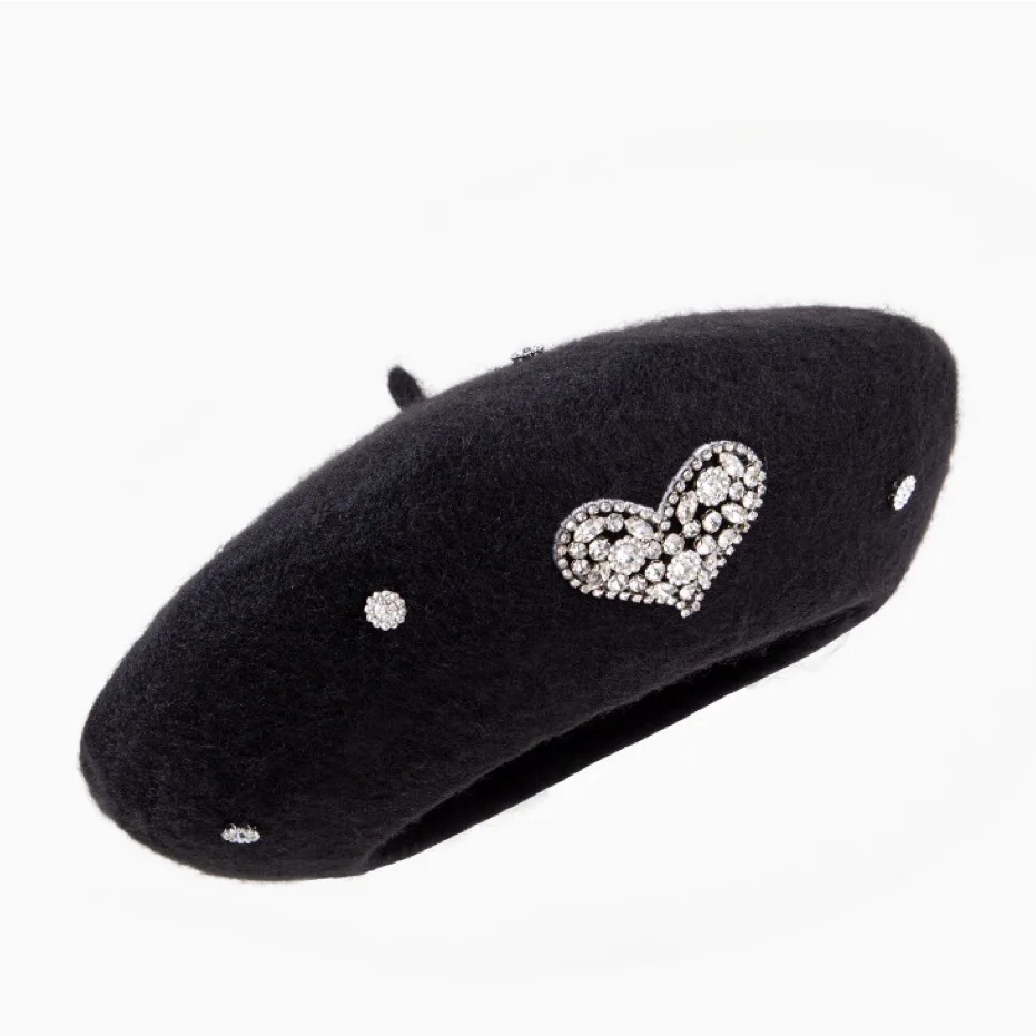 

Осенне-зимний новый японский модный роскошный берет Стразы с надписью Love в виде корейских звезд шляпа в виде восьмиугольника