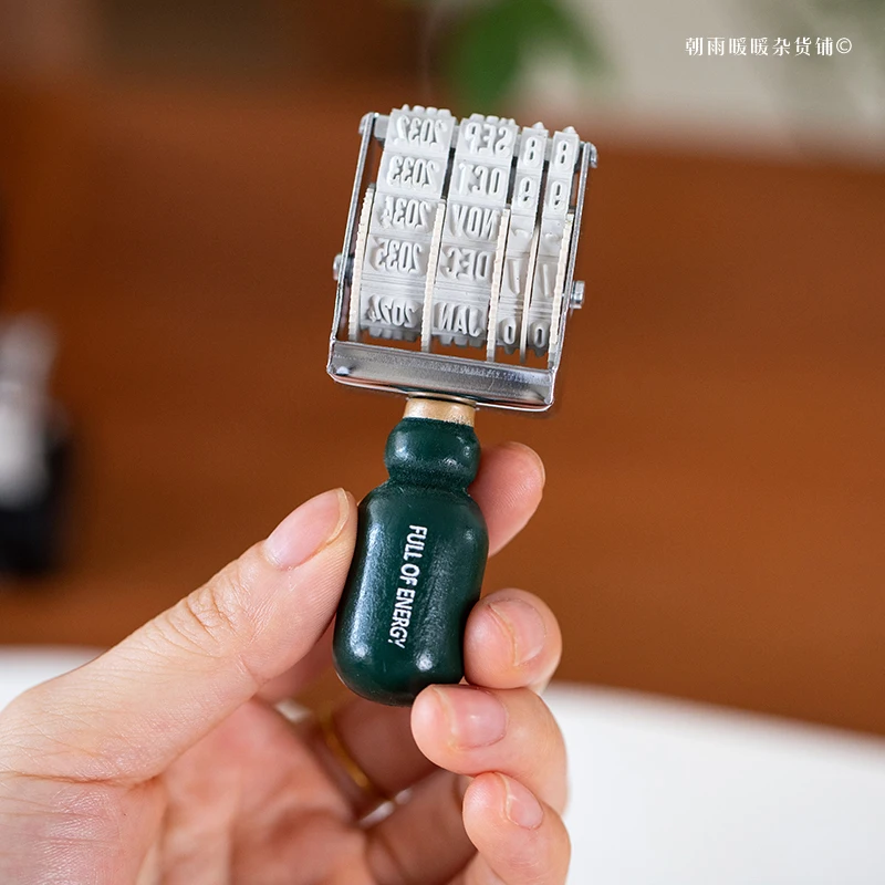 차오유 레트로 나무 손잡이 날짜 스탬프 조절 가능 영어 숫자 어린이 다이어리 DIY 체크인 스탬프