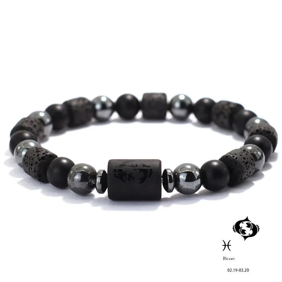 Einzigartiges Zwölf Konstellationen Armband Männer Frauen Natürlicher Vulkangestein Onyx Hämatit Perlen Heilung Armband Freizeit Paar Joias – Detail 12