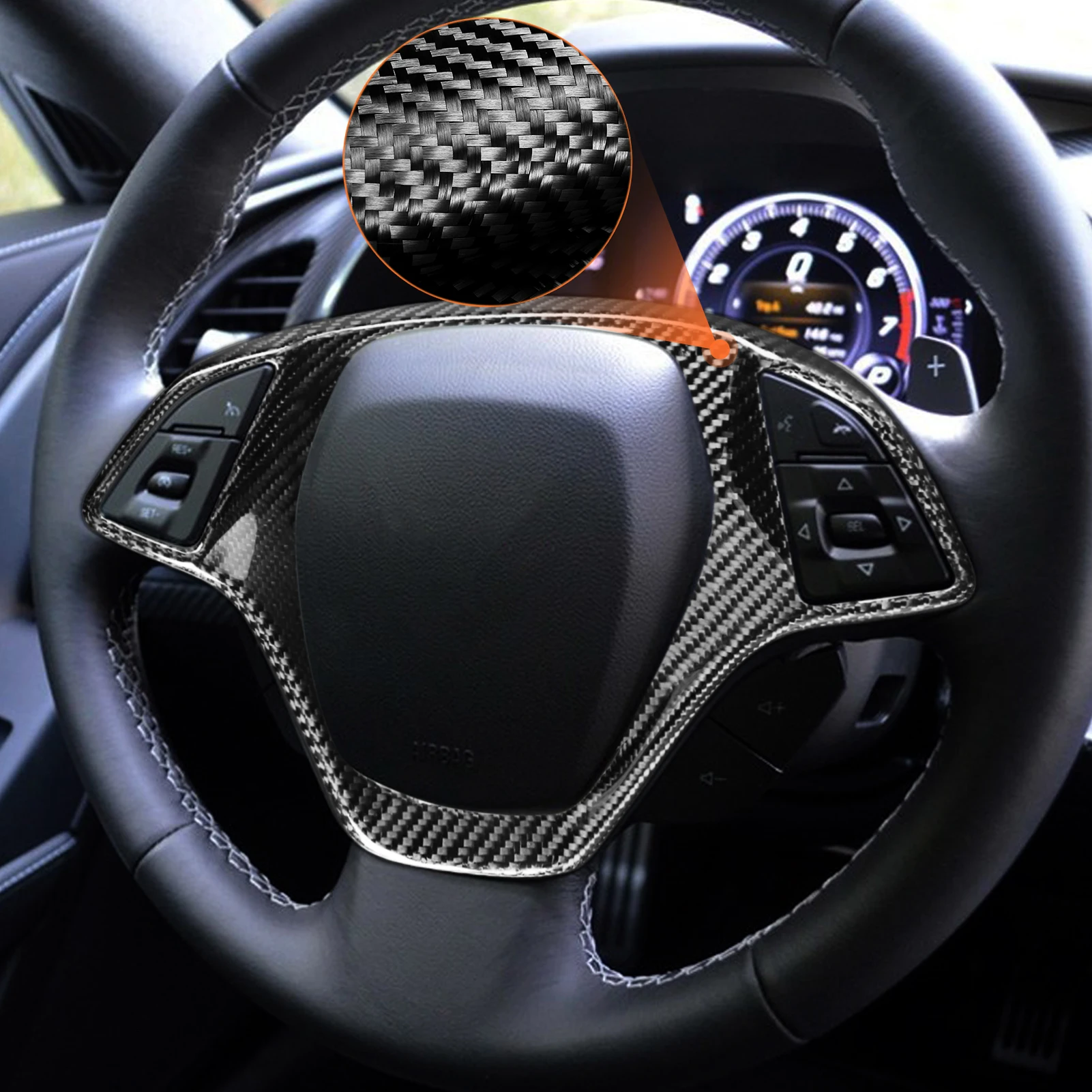 For Chevrolet Corvette 2014-2019 Steering Wheel Frame Cover Trim 1Pcs Wet Carbon Fiber Car Interior Protection Refitted Part