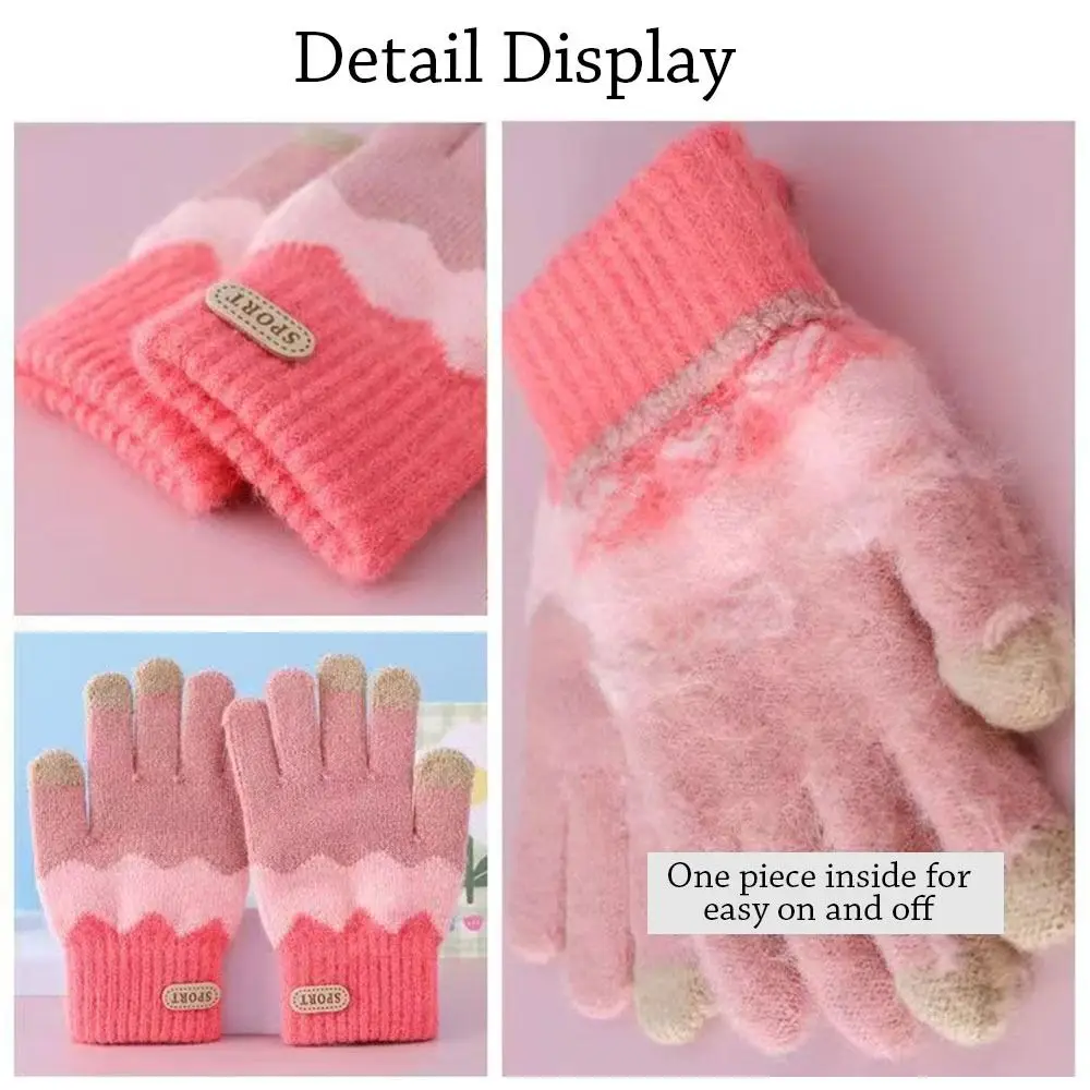 Cute Warm Kids Winter Gloves Coldproof Full Finger Children Mittens Elastic Windproof Knitted Gloves for 6-14 Years Old Outdoor