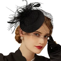 Womens Felt Fascinator Hat Fishnet Veil Small Plush Wave Point Decor Hair Clips Wedding Bridal Cocktail Headwear Fasciantor 1