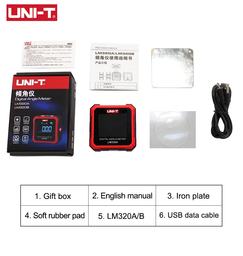UNI-T LM320A LM320B Digital Inclinometer Electronic Angle Meter 4*90° Protractor Magnetic Laser Leveling Tool Angle Tester 6