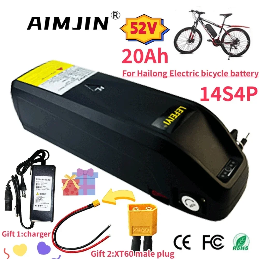 

52V 20000mAh For Hailong Bafang Battery 20ah 1000W Lithium Batteries+58.8V 2A Charger