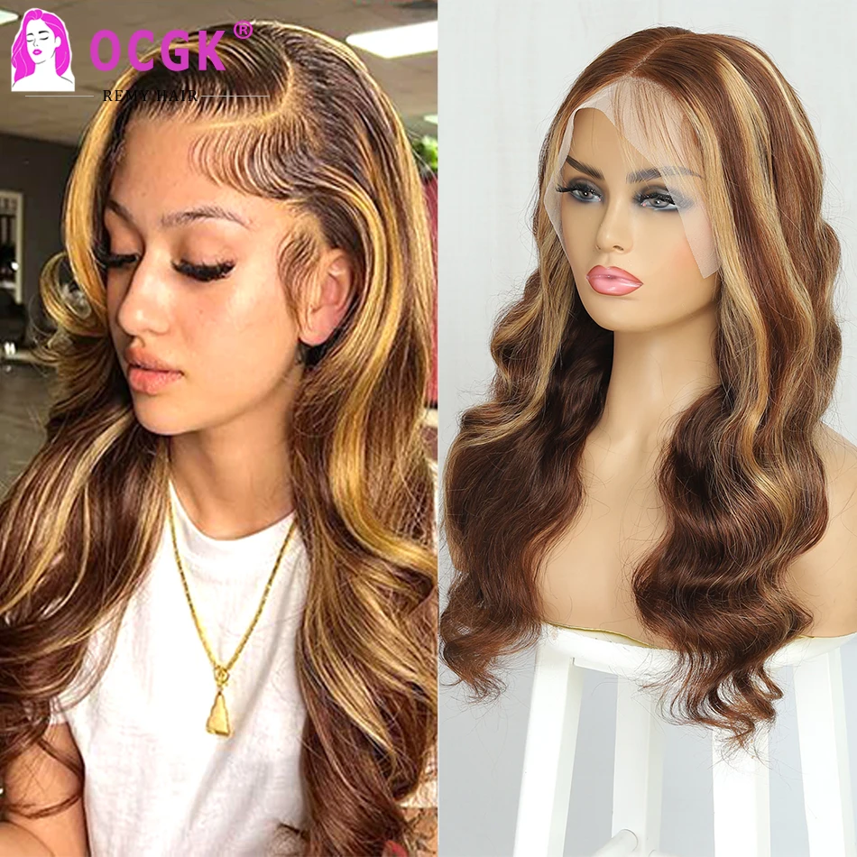 Body Wave Hd Transparent 13X6 Lace Frontal Wig Human Hair Highlight Blonde Jewish Pre Colored Human Hair Wigs Pre Plucked 30Inch