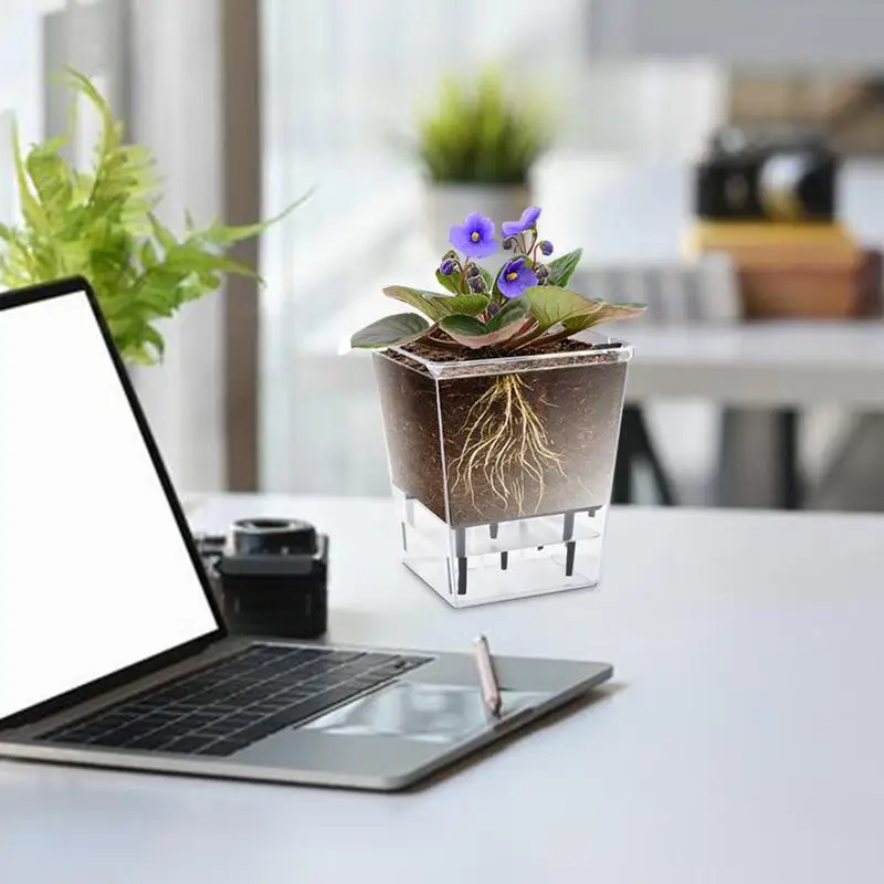 Self Watering Pots Lazy Hydroponic Flower Pot Automatic Water-Absorbing Flowerpot Transparent Double Layer Self Watering Planter, flower pot,hydroponic flower pot,plant pot