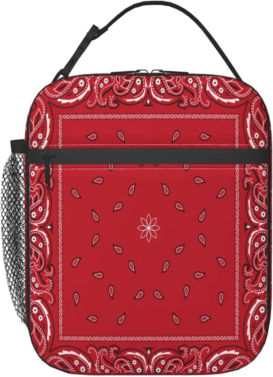 Red Paisley Mandala Lunch Box Insulated Soft Bag Reusable Cooler Bag for Women Men Work Picnic Hiking One Size Lunch Bag