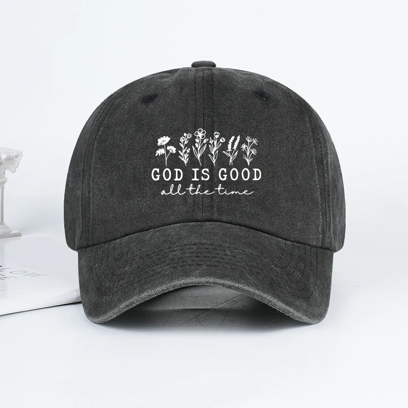MLFO “God is Good” 꽃무늬 프린트 야구 모자 가볍고 통기성이 좋으며 조절 가능한 버클 남녀공용 일상 통근 및 야외 하이킹