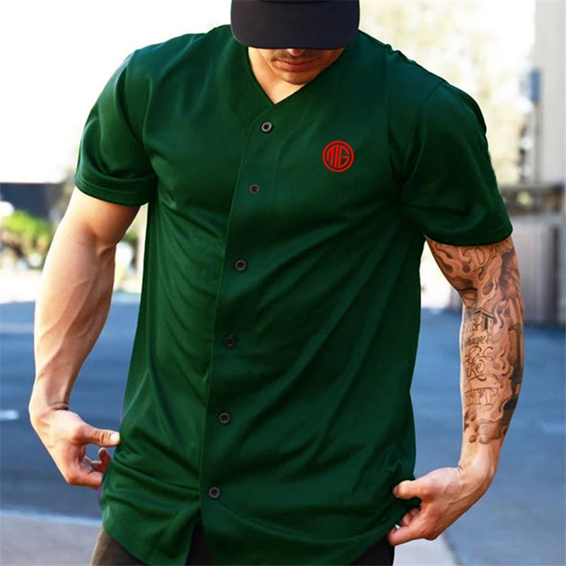 

New Fashion Short Sleeve Loose V-neck Shirt Summer Breathable Mesh Quick Dry Cardigan T-Shirt Men Gym Fitness Running Sport Tops