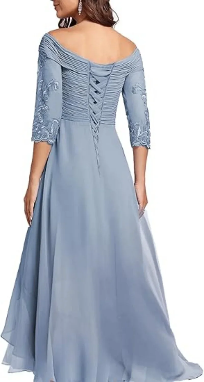 Mother of The Bride Dresses for Wedding Long Chiffon V-Neck Formal Evening Party Dresses Lace Up Back - 2