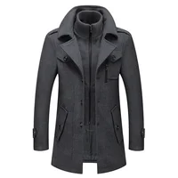 Fashion Middle Long Jacket Male Double Collar Zipper Coat Windbreak  Woolen Overcoat  Autumn Winter Wool Trench Coats 1