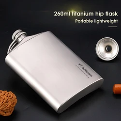 Tiartisan Portable Pure Titanium Hip Flask With Funnel - Outdoor Whiskey Wine Bottle, 200ml/260ml Capacity (Ta8603M-260ml)