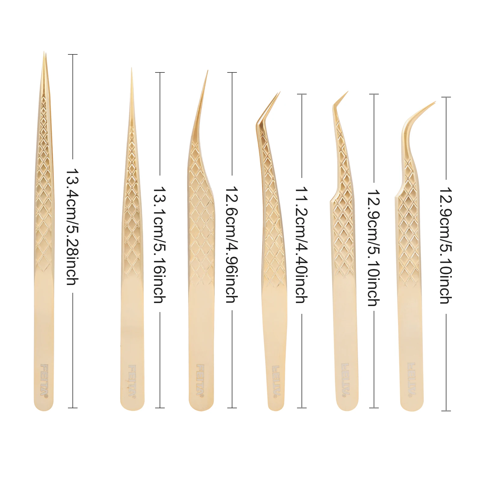 FEITA Eyelash Extension Tweezer Set Gold Lash Applicator Tool,Precision Lashes Tweezers for 2D-6D Volume & Individual Eyelashes