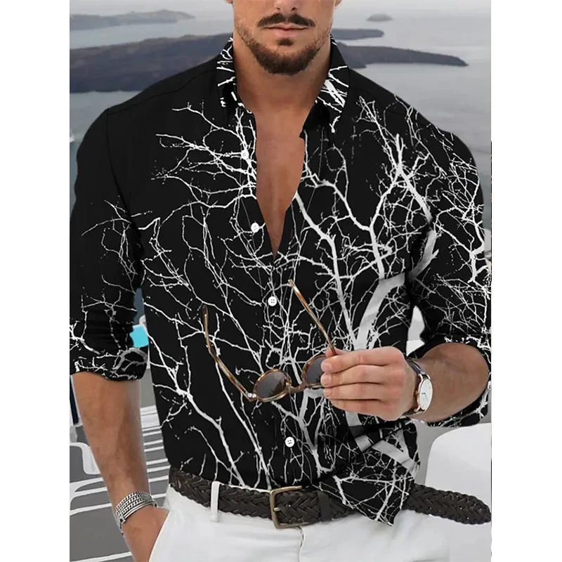 

Luxury Fashion Men Shirts Oversized Casual Shirt Twigs Print Long Sleeve Tops Men's Clothing Party Cardigan Blouses High Quality