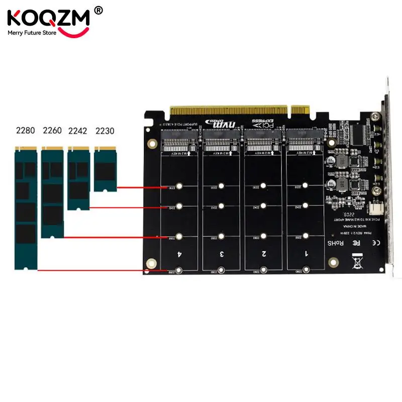 4 Port M.2 NVMe SSD to PCIE X16M Key Hard Drive Converter Reader Expansion  Card, 4 x 32Gbps Transfer Speed (PH44) - AliExpress