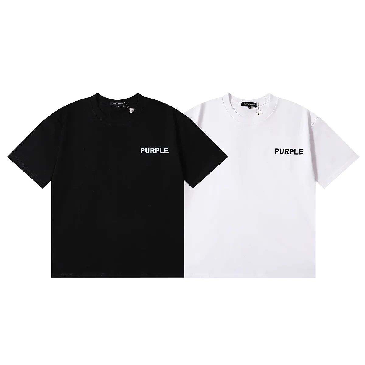 

2024 spring new fashion brand Purple brand letter printing short sleeve loose men and women plus size bottoming