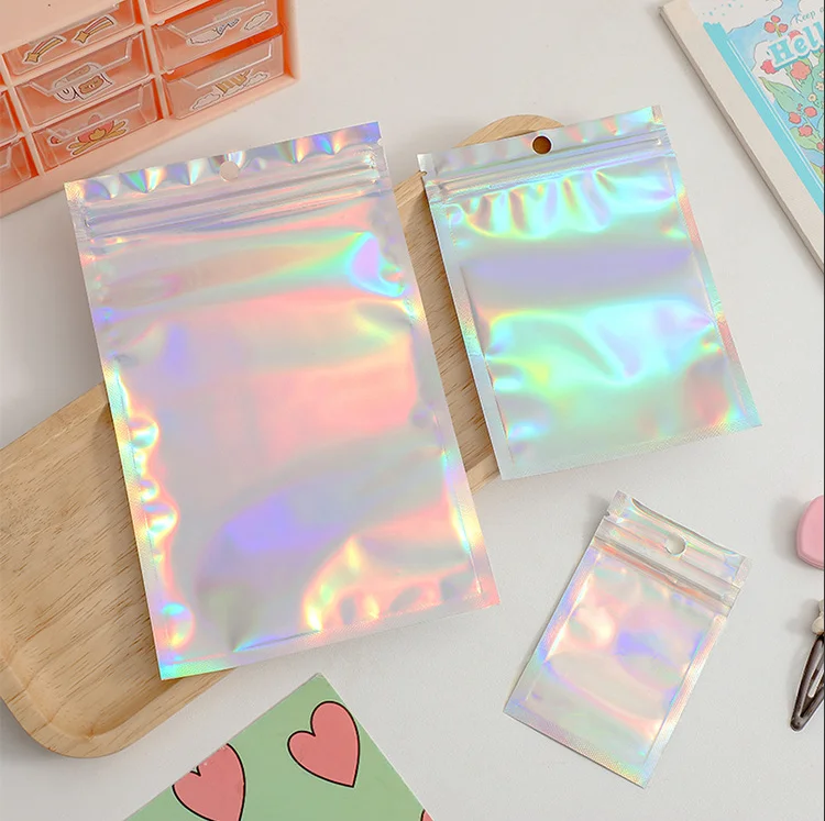 50 Pieces Cute Laser Self Sealing Little Small Plastic Bags for Jewelry