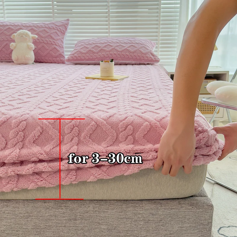 Winter Warm Fitted Sheet Milk Velvet Bed Cover Solid Color Thickened Mattress Protector for Bedroom Living Room Mattress Cover 2