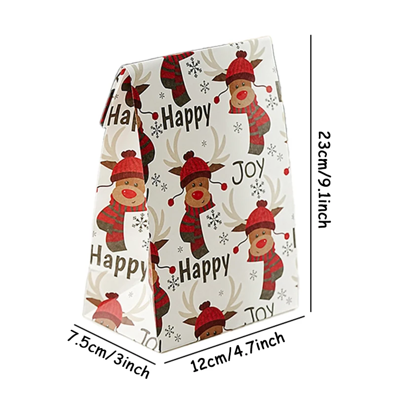 Gift Bags Christmas Gift Bags Christmas Candy Packaging 5pcs Christmas Kraft Paper Bags Snowflake Santa Claus Printing Candy Bag Cookies Packing Bags New Year Navidad Party Supplies
