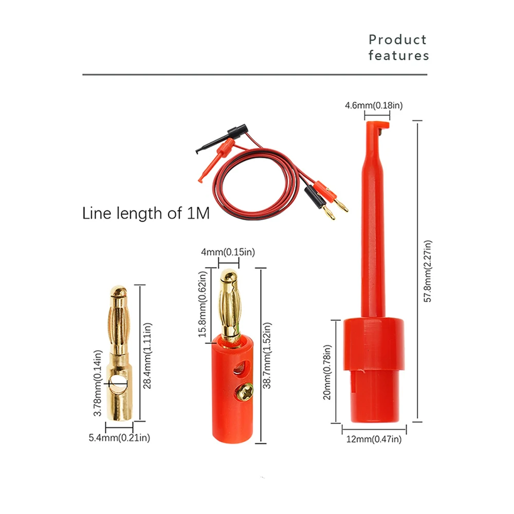 4mm Banana plug to electric hook clip test cable 1 Pair 1M gold plated for multimeter test leads wire connector