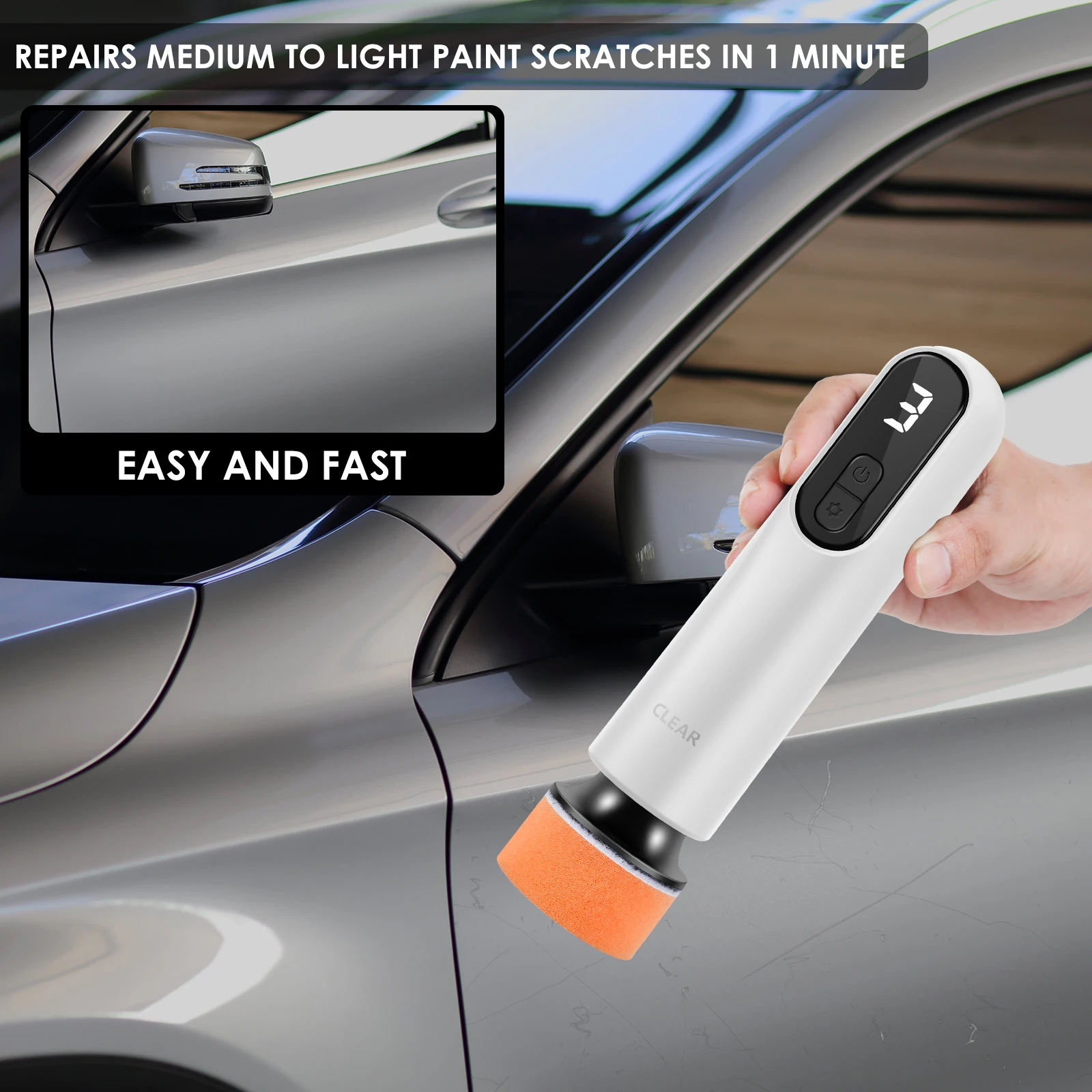 Mini Car Polisher Machine Wireless Handheld Car Waxing Polishing Sanding Machine 3 Adjustable Speeds 12000rpm 2000mah Battery 4