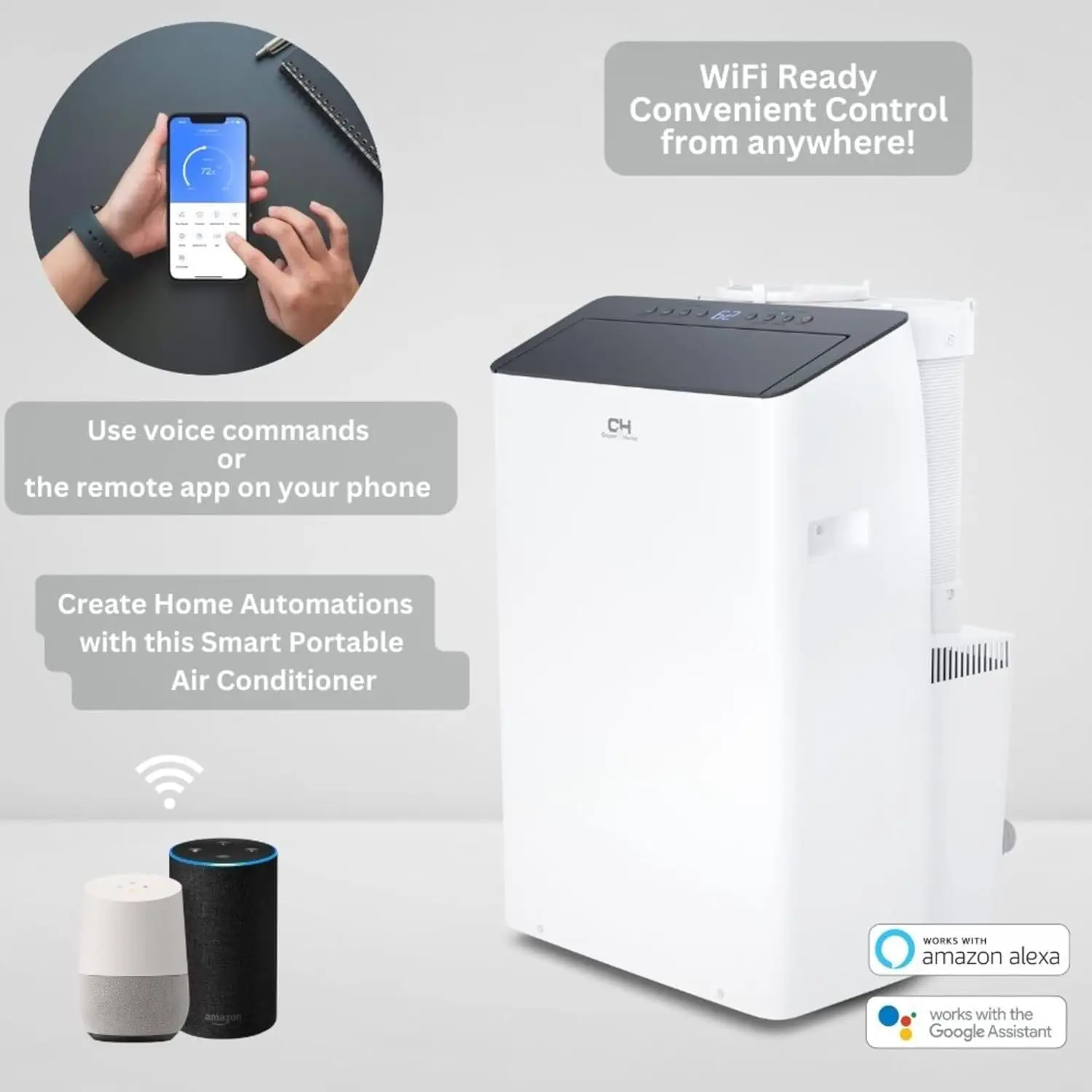 Inverter Portable Air Conditioner and Heater with Dual Hose, Dehumidifier, and Fan