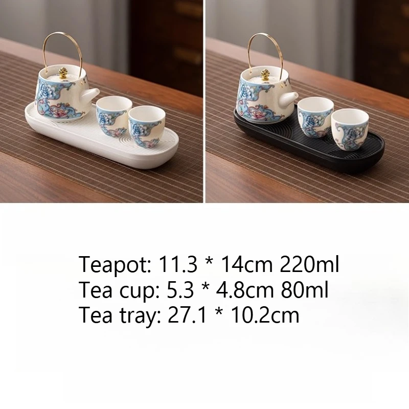 Enamel Cloisonn É Silver Tea Set High End Household Set of 1 Pot and 2 Cups Small Ceramic Kung Fu Teapot Tea Cup for Two People