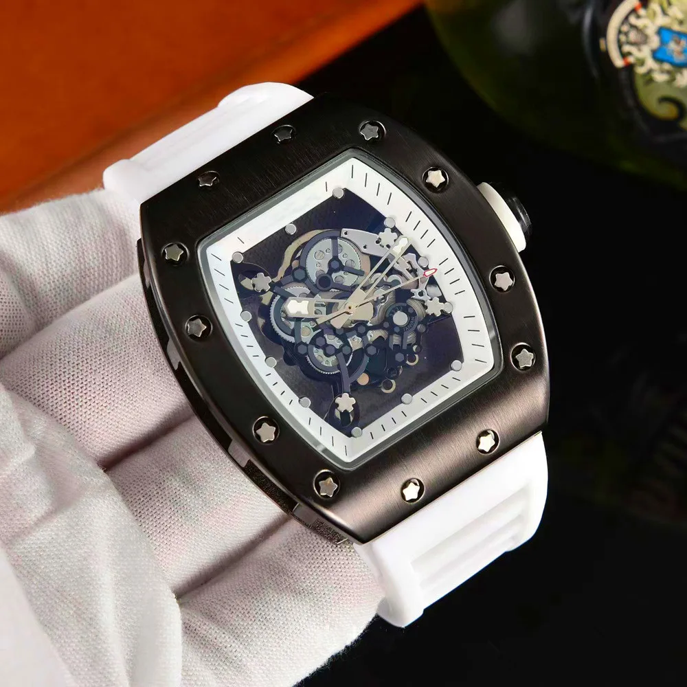

Top luxury brand Richard 3-needle hollowed out permeable drawing color face luxury waterproof men's automatic quartz watch