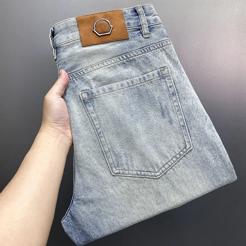 Summer light blue jeans for men's thin elastic soft breathable fashionable luxurious high-end casual and versatile long pants