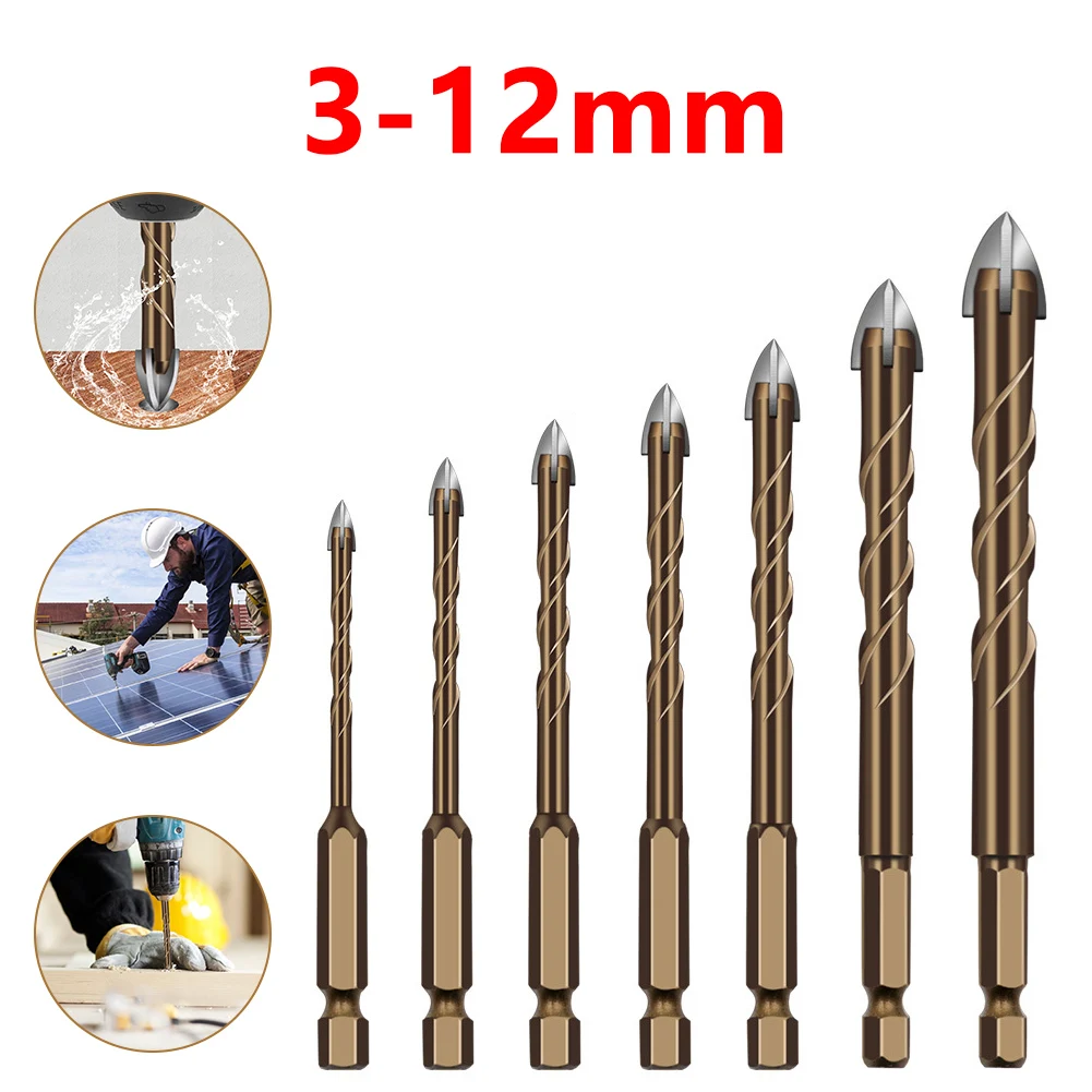 312mm Cross Hex Tile Drill Bits Set for Glass Ceramic Concrete Hole