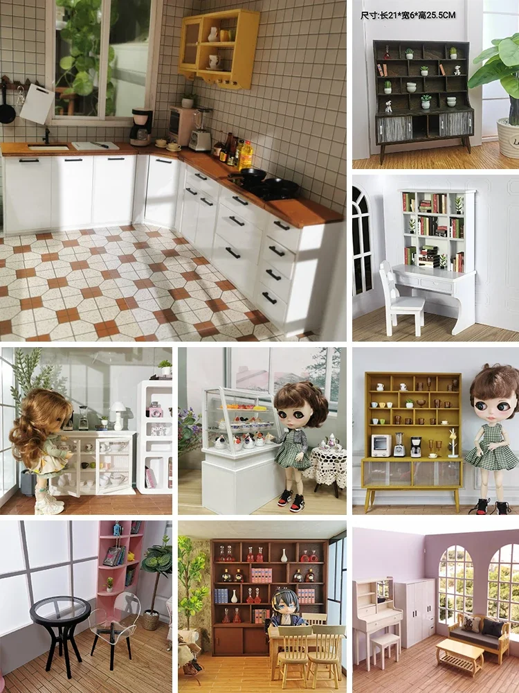 1:12 Miniature Food Play Mini Kitchen Combination Cabinet BJD OB11 1:6 Cooktop Sink Corner Cabinet Dollhouse Scene Decoration sink cabinet sonoma oak 80x38 5x48 cm chipboard