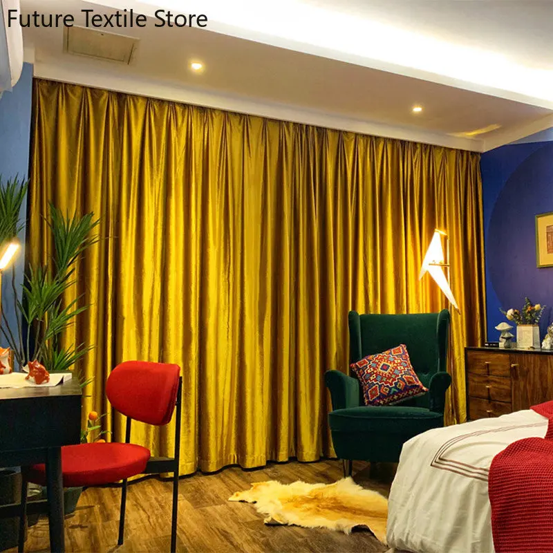 

New Golden Flash Velvet Thick Shading Curtains for Living Room Bedroom Restaurant Balcony Floating Window Villa Customization