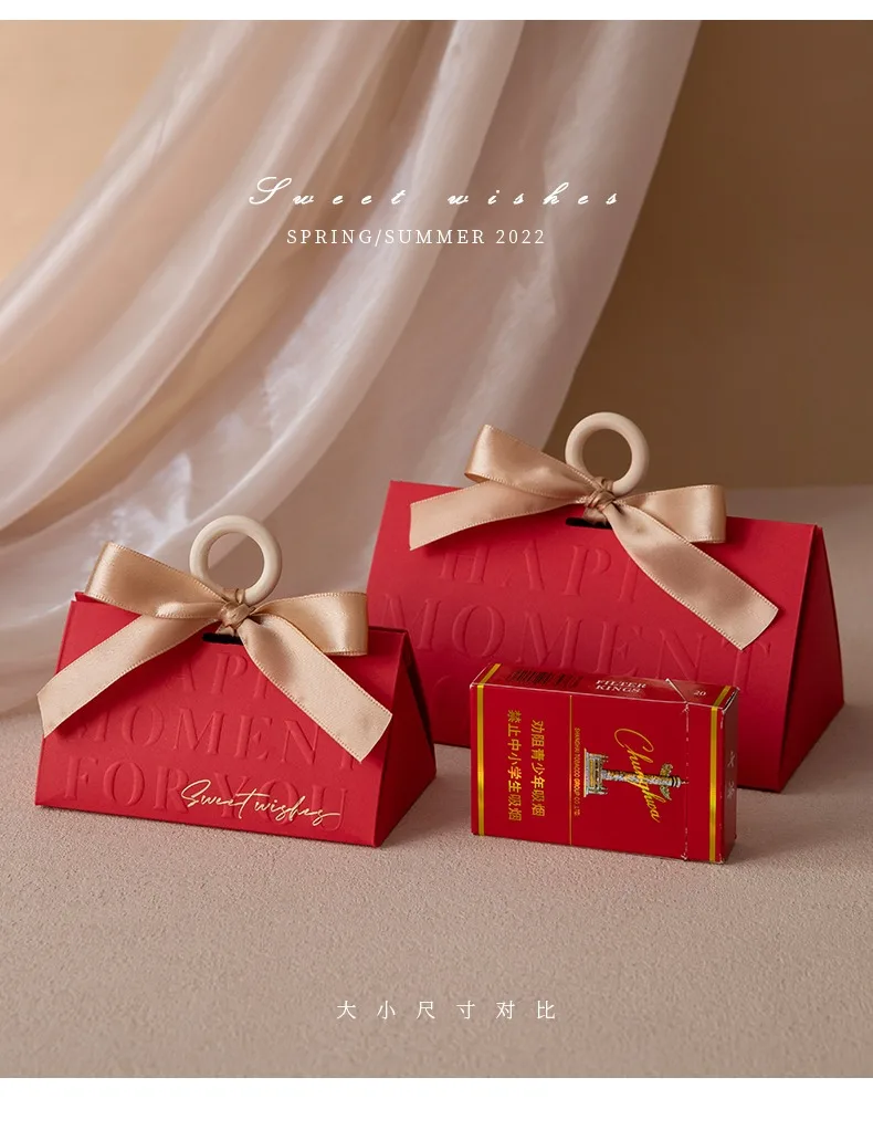 Triangular Champagne Wedding Gift Boxes – Candy Packaging Favor Boxes with Ribbon for B... - SKU WGB17073 - UGI Packaging