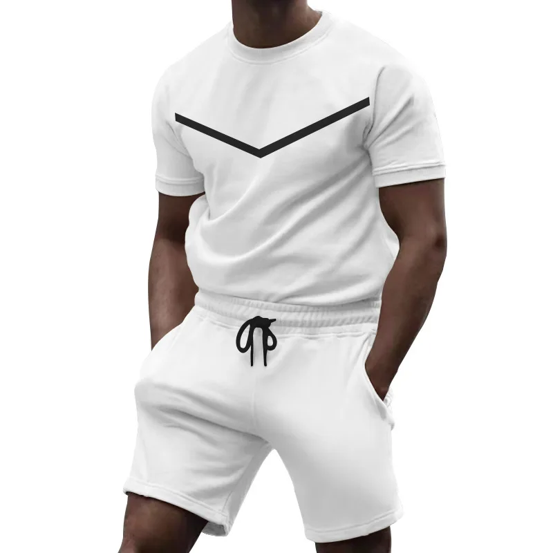 Summer Men Thin Shorts Two Sets Silk Short Sleeve T-Shirt A Set Of Stylish Leisure Sports Short-sleeve Track Suits