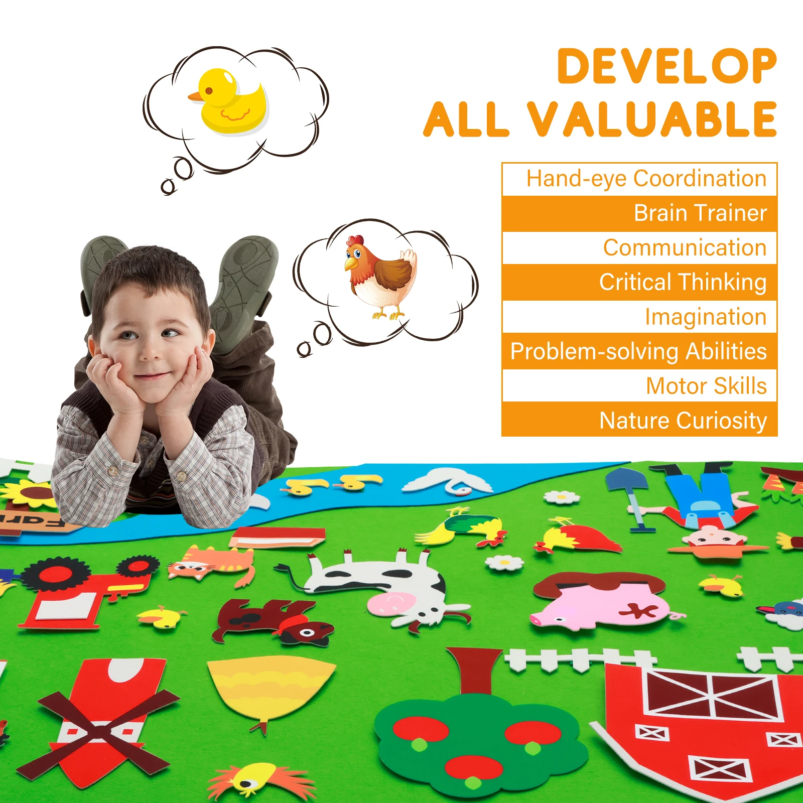 41.3inch Children's Teaching Felt Board Interactive Animals Felt-Board Story Set Early Learning Interactive Play Set For Toddler