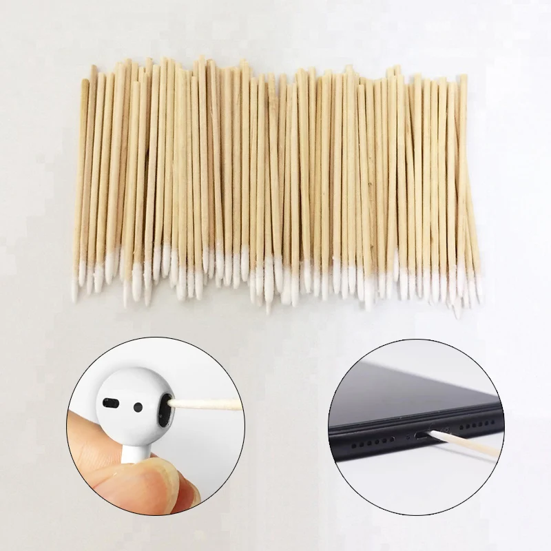

100Pcs Cotton Swabs Charging Port Headphone Hole Cleaner Cleaning Tools Small Tip Pointed Swabs Computer Phone Repair Tools