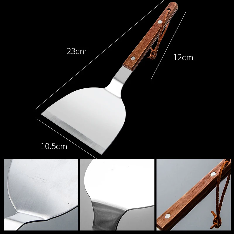 Multi-purpose Stainless Steel Steak Cooking Spatula Wood Handle Pizza Shovel Pancake Beef Turner Scraper For Kitchen Baking Tool kitchen spatula