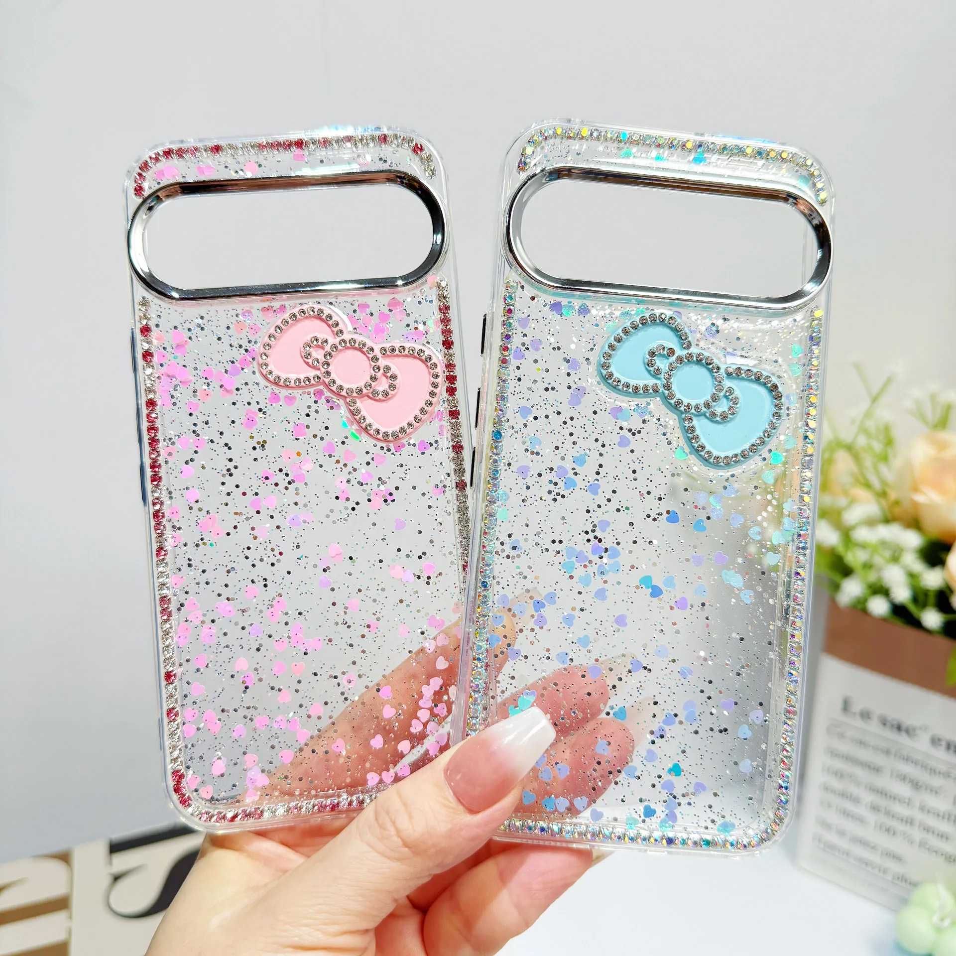 Luxury Glitter Rhinestone Bowknot Sequin Phone Case - Shockproof Bling Transparent Cover