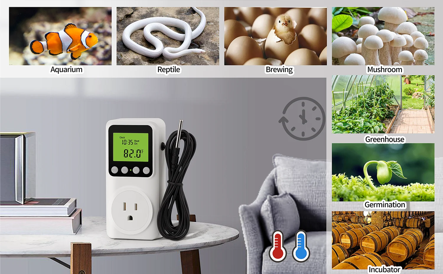 Terrarium Thermostat Digital LED Temperature Sensor Outlet Terrariums for  Reptiles Garden Farm Aquarium Warmth Thermostat Socket - AliExpress