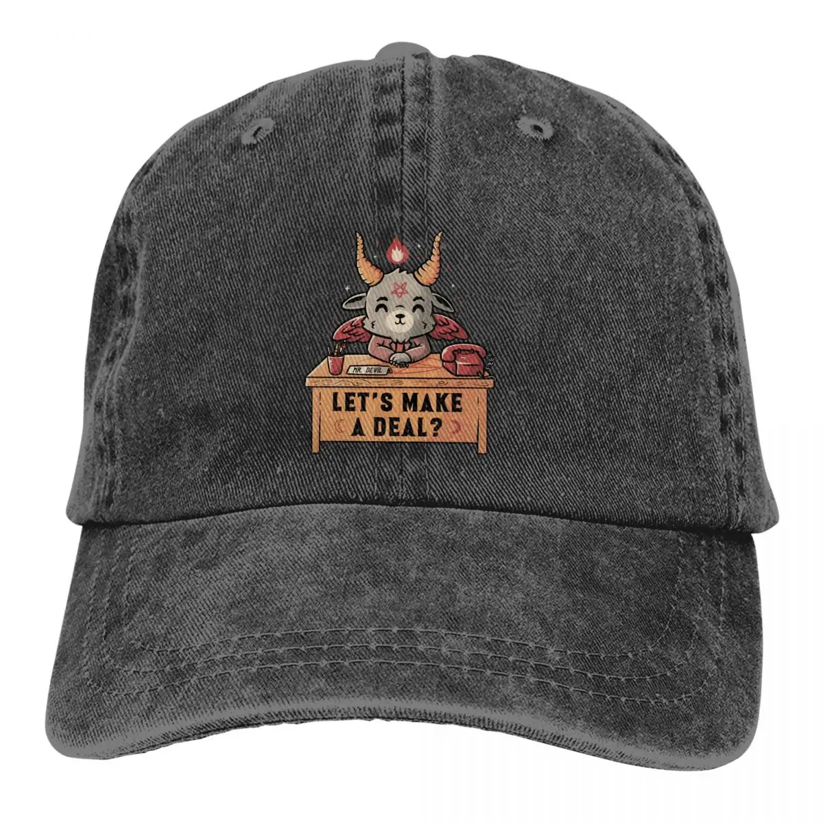 

Washed Men's Baseball Cap Let's Make A Deal Funny Cute Evil Trucker Snapback Caps Dad Hat Baphomet Satan Lucifer Golf Hats
