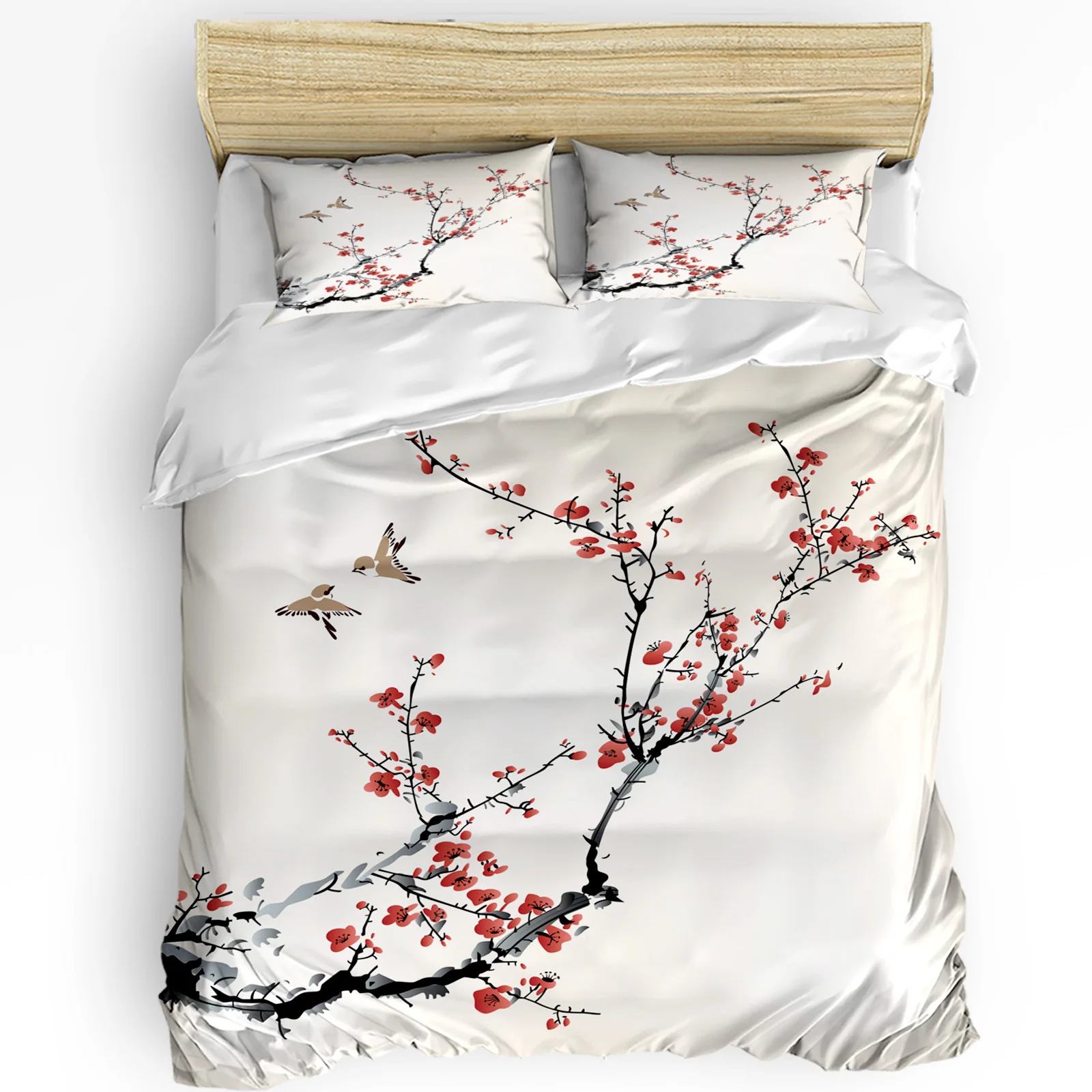 

Plum Blossom Branch Bird Ink Painting Flower Bedding Set 3pcs Duvet Cover Pillowcase Quilt Cover Double Bed Set Home Textile