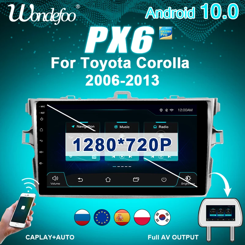 PX6 Car radio 2 din android 10 1280*720p screen For Toyota Corolla E140/150 2006-2013 with Multimedia player Autoradio Bluetooth |