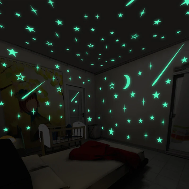 Wall Stickers 3D Star and Moon Energy Storage Fluorescent Glow In the dark Luminous for Kids Room living room Decal