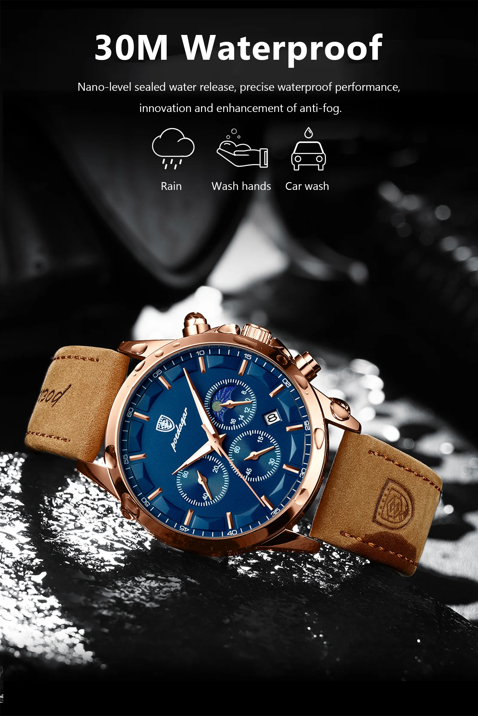 Relógio masculino de quartzo cronógrafo à prova d'água com data_voghion.com