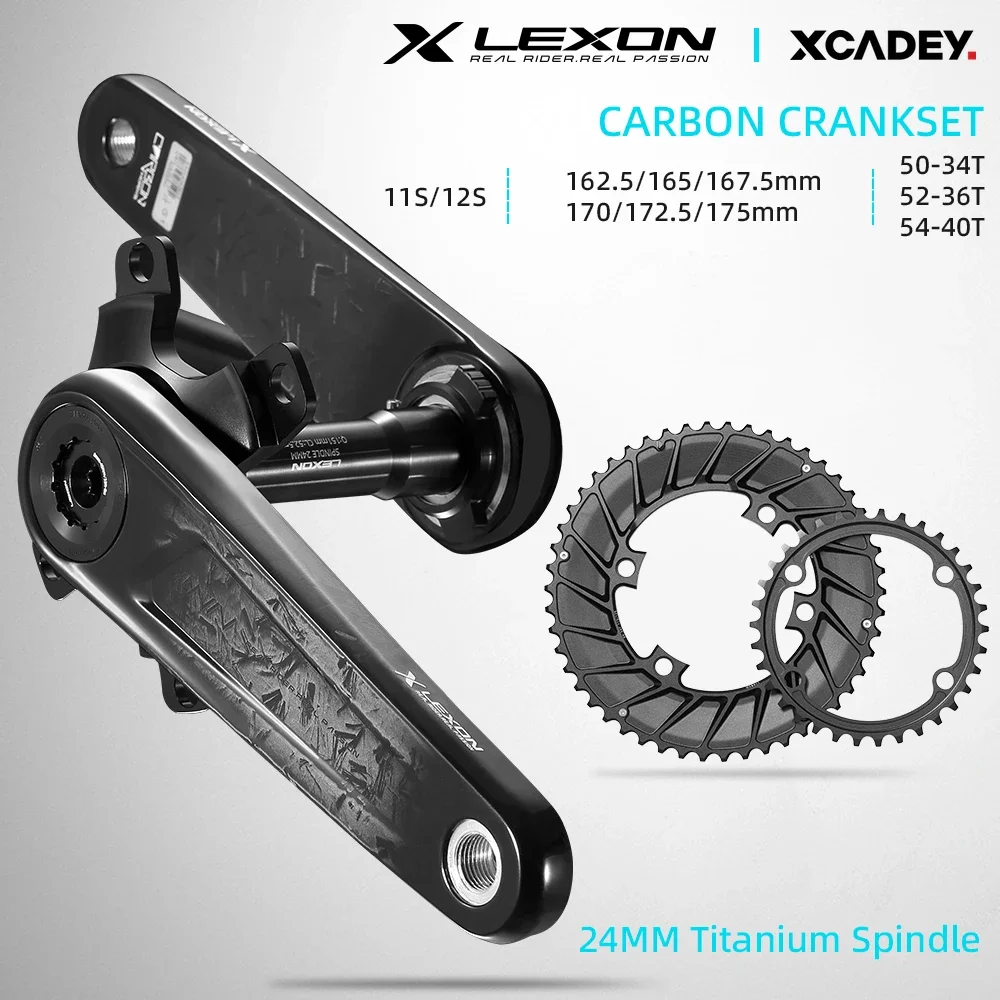 新品 LEXON カーボンクランク 170mm チタンシャフト 24mm Lexon-Road-自転車クランクセット,チタンスピンドル,362g, 24mm