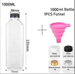 5-Pack Reusable Clear Plastic Bottles with Caps and Folding Funnel for DIY Juicing and Smoothies (1000ml)