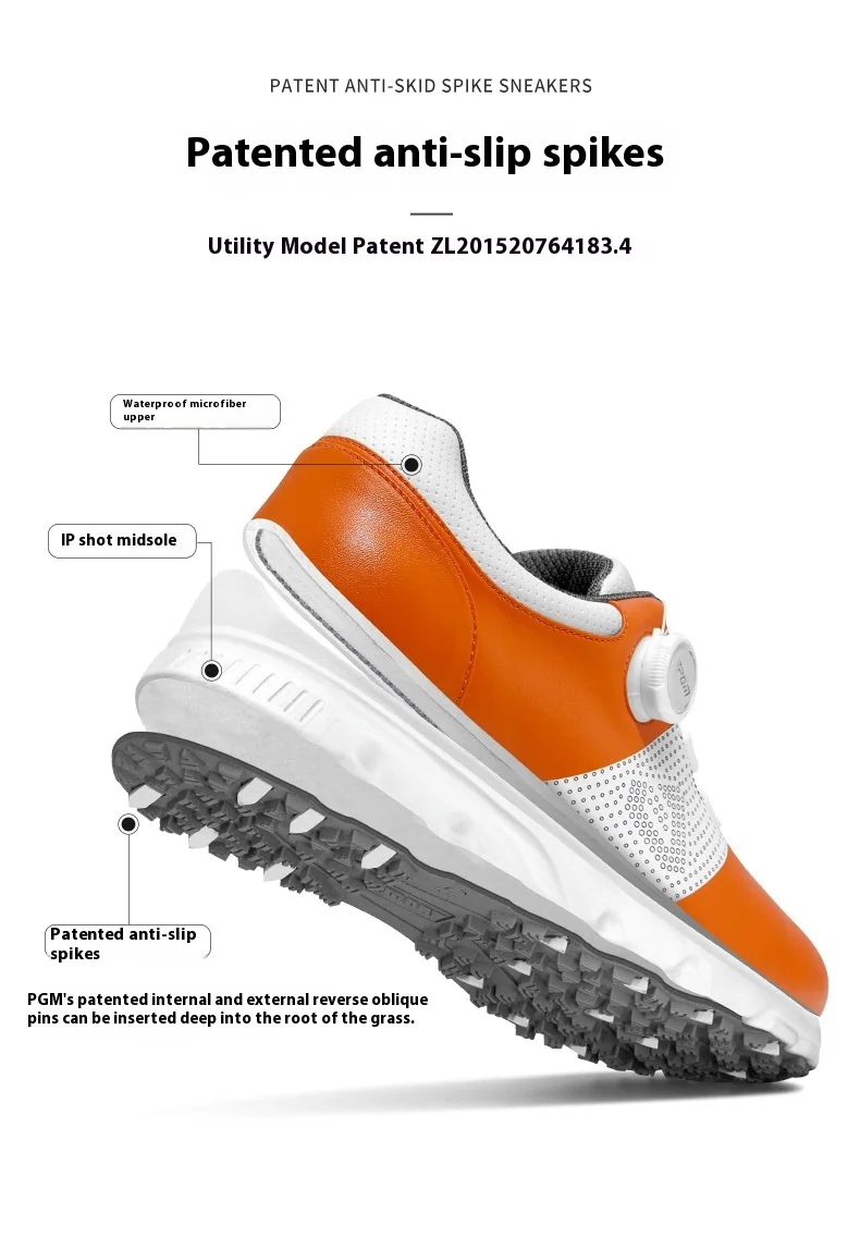 Description Picture 4 of itemPGM Golf Shoes Men's Waterproof Sports Shoes Knob Lace Patent Anti Slip Shoes Golf Men's Shoes Quick Lacing XZ303