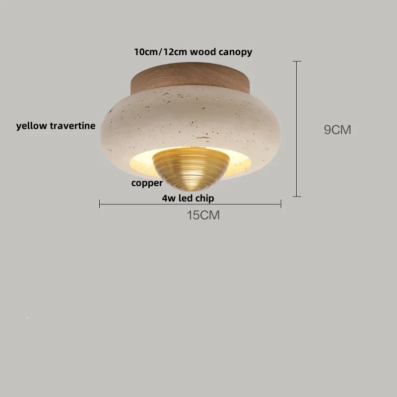 IWHD Wood Canopy LED Ceiling Light Fixture Nordic Modern Simple Ellipse Natural Yellow Travertine Ceiling Lamp Lamparas De Techo