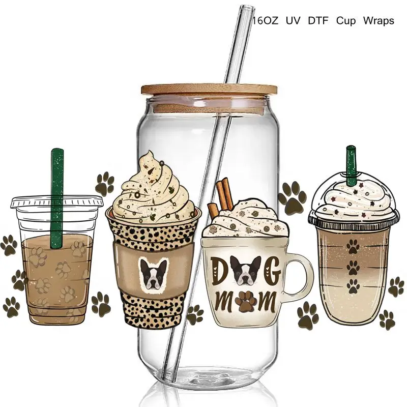 

16oz 3D UV DTF Cup Wraps Stickers Transfer Nice Dog mom image Design DEcals UV DTF Stickers Strong Sticky