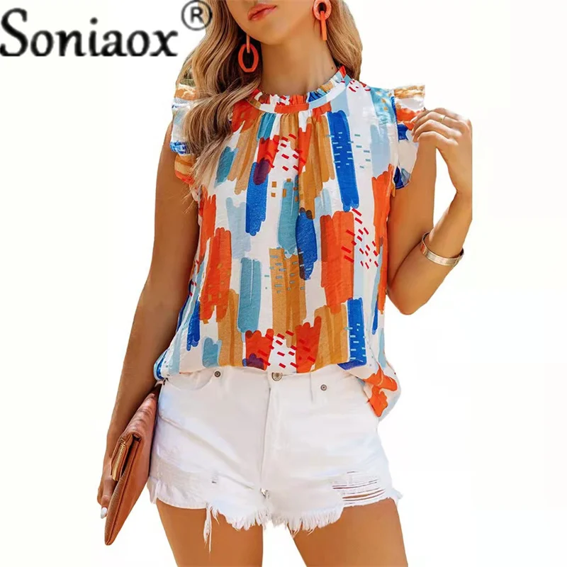 

Women's Sleeveless Colorful Vest Summer 2022 New Fashion Casual Ladies Blouse Tops Female Loose Tie Dye Printed Chiffon Shirt
